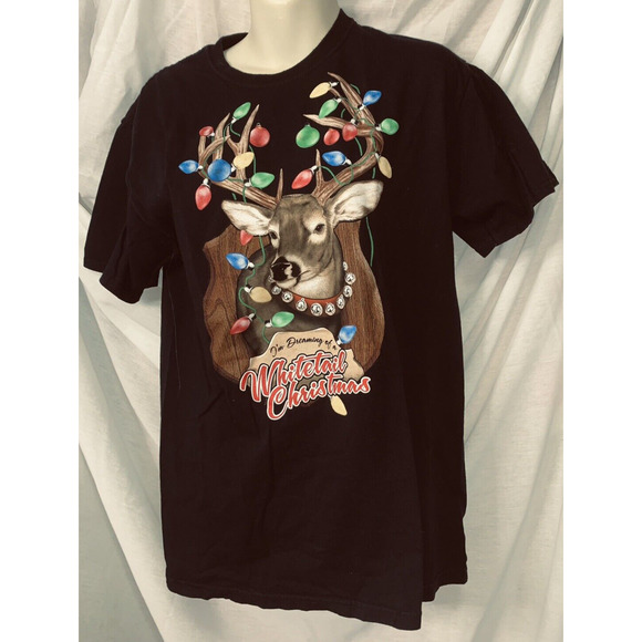 M I'm Dreaming Of A Whitetail Christmas T-Shirt Buck Deer Lights Bulbs Bells EUC - Picture 2 of 9
